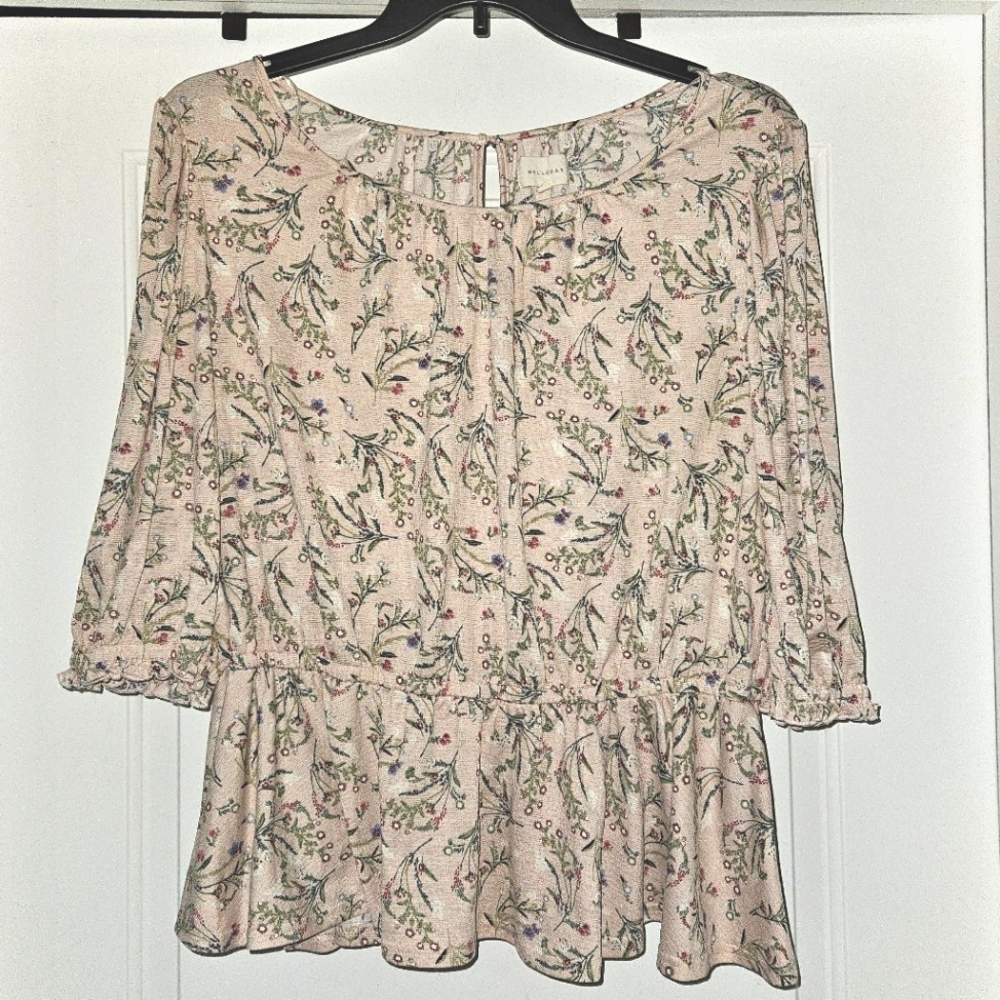 MELLODAY Floral Print Peplum Blouse in Soft Pink XL